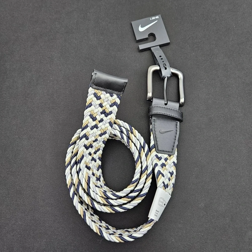 Nike Essentials Woven Stretch Golf Belt Large 38-40 Navy Khaki White 74451 New
